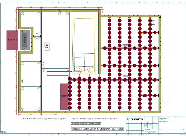 Unterkonstruktion aus Stahl ohne Befestigung auf der Dachhaut, mit Ganzglasgeländer, als Dachterrasse